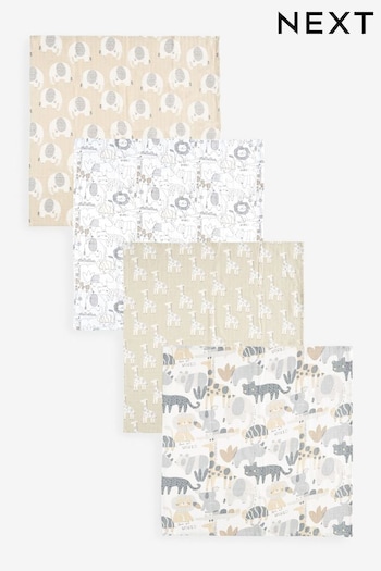 Neutral Elephant Baby Muslin Cloths 4 Packs (629395) | £11