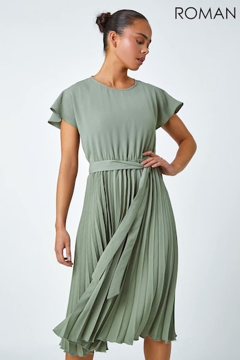 Roman Green Plain Pleated Skirt Midi Dress (629861) | £45