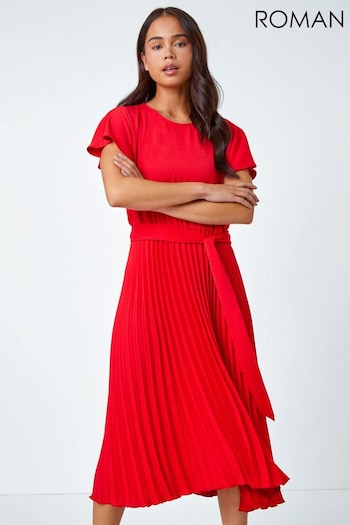 Roman Red Plain Pleated Skirt Midi Dress (629921) | £45