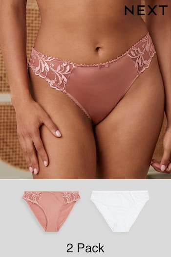 Rose Pink/White High Leg Embroidered Knickers 2 Pack (630347) | £12
