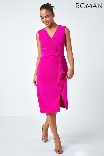 Roman Pink Petite Buckle Waterfall Stretch Dress (630367) | £50
