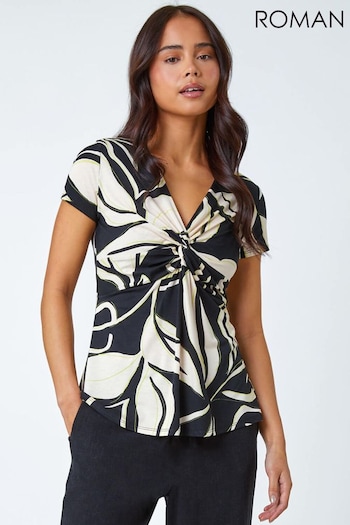 Roman Black Petite Floral Twist Stretch Top (630469) | £28