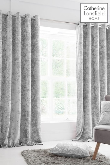 Catherine Lansfield Silver Crushed Velvet Eyelet Curtains (630633) | £45 - £80