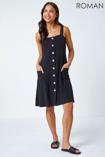 Roman Black Petite Button Front Pocket Dress (630646) | £40