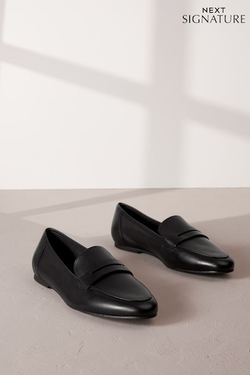 Black Signature Leather Slim Sole Loafers (630813) | £45