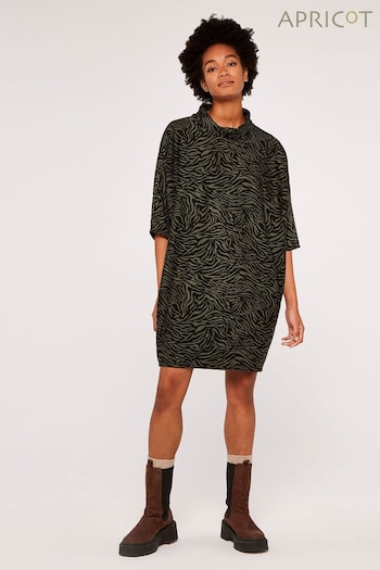 Apricot Khaki Green/Black Zebra Print Cocoon Dress (630994) | £30