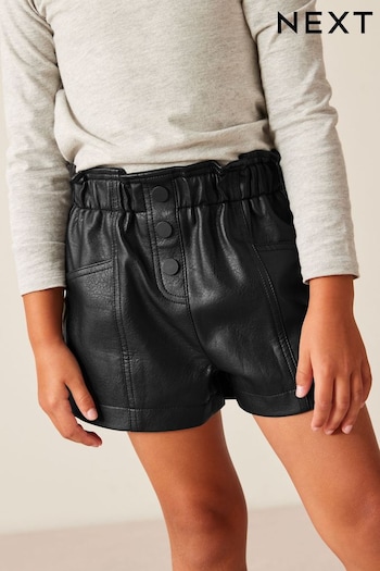 Black Black PU Shorts co-ord (3-16yrs) (630998) | £16 - £21