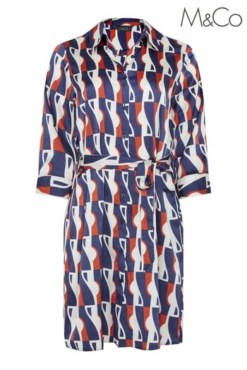 M&Co Blue Abstract Tie Detail Tunic Dress (631063) | £27