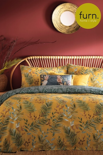 furn. Mustard Yellow Mazari Exotic Jungle Reversible Duvet Cover And Pillowcase Set (631126) | £16 - £34