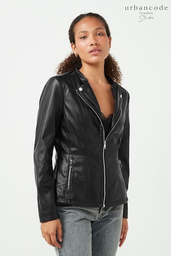 Urban Code Brown Saint Smith Collarless Zip Detail Faux Leather Jacket (631481) | £50
