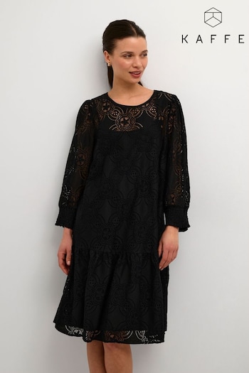 Kaffe Raula Lace 3/4 Sleeve Short Black Dress (631566) | £80