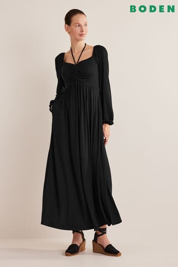 Boden Black Petite Tie Detail Jersey Maxi Dress (631902) | £110