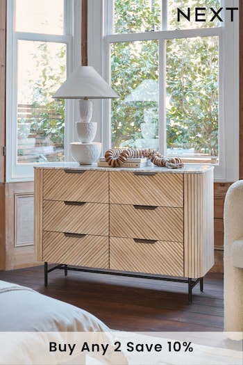 Natural Valencia Marble Mango Wood 6 Drawer Chest of Drawers (632052) | £899
