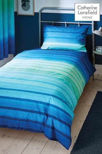 Catherine Lansfield Blue Ombre Stripe Reversible Duvet Cover Set (632114) | £16 - £20