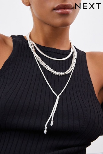Silver Tone 4 Row Layered Sparkle Snake Chain Necklace (632189) | £20