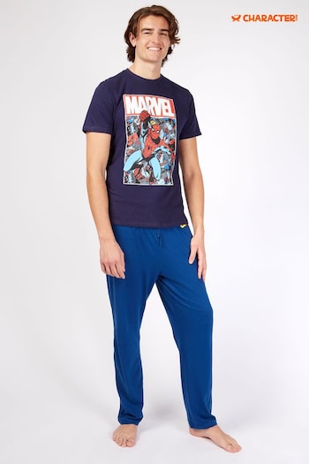 Character Blue Mens Marvel Spiderman Disney Pyjamas (632219) | £26