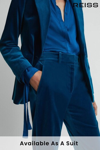 Reiss Blue Ivy Velvet Flared Slub Trousers (632541) | £198