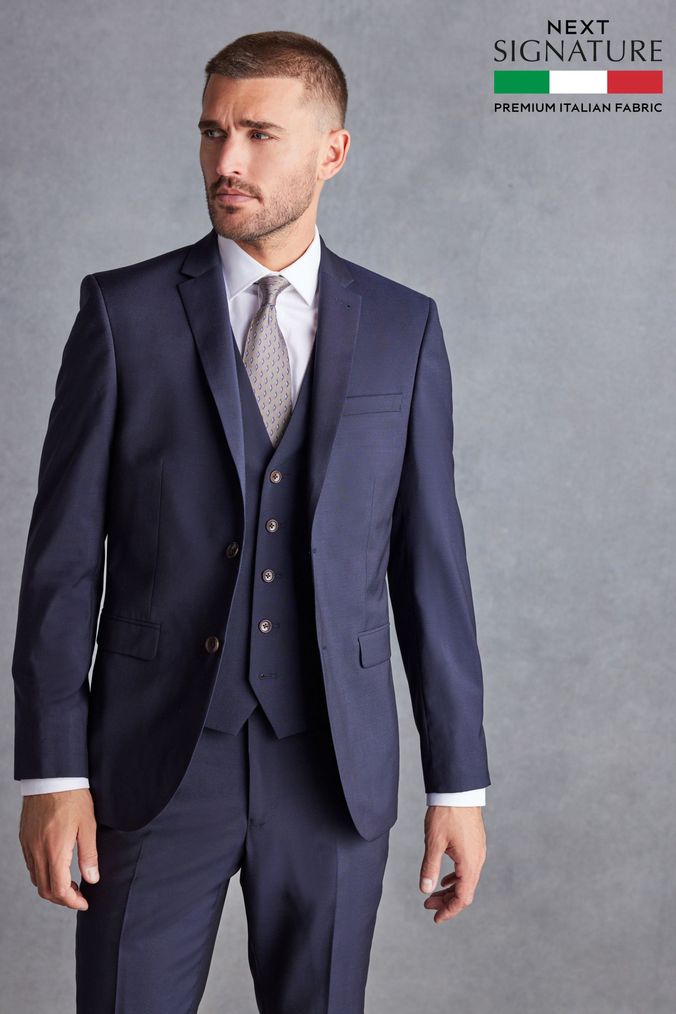 Navy Blue Slim Signature Tollegno Wool Suit Jacket (632624) | £130