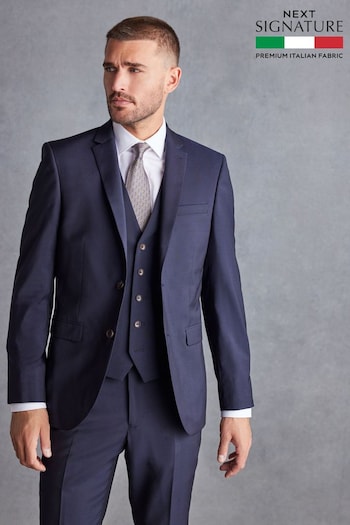 Navy Blue Slim Signature Tollegno Italian Wool Suit Jacket (632624) | £130