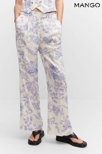 Mango Printed Linnen White Trousers (632642) | £25