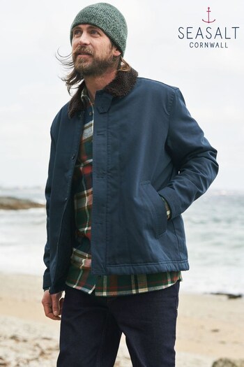 Seasalt Cornwall Blue Mens Havener Fleece Lined Deck Jacket (632830) | £130