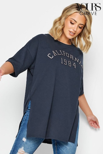 Yours Curve Blue Light Split Hem T-Shirt (632896) | £24