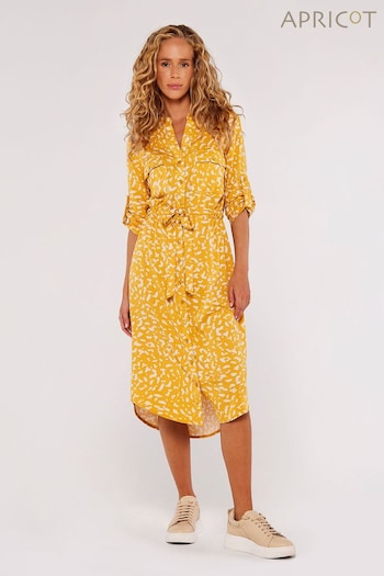 Apricot Yellow Brush Dot Twill Midi Shirt Dress (632925) | £35
