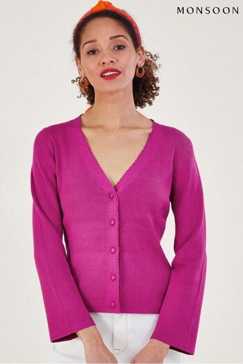 Monsoon Pink Crochet Button Cardigan with LENZING™ ECOVERO™ (633018) | £65