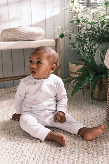 The White Company Animal Friends White Zip Up Sleepsuit (633273) | £24