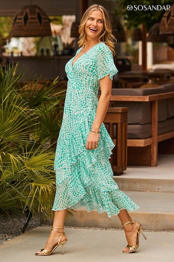Sosandar Green Layered Frill Angel Sleeve Midaxi Dress (633410) | £79