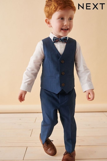 Blue Waistcoat, Shirt, Trousers imitated & Bowtie Set (3mths-9yrs) (633577) | £43 - £49