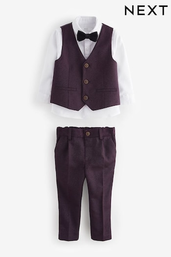 Plum Purple Waistcoat, Shirt, Trousers & Bowtie Set (3mths-9yrs) (633611) | £43 - £49