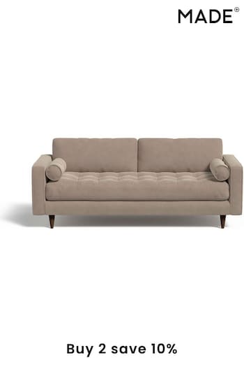 MADE.COM Matt Velvet Taupe Grey Scott 3 Seater Sofa (633705) | £1,099