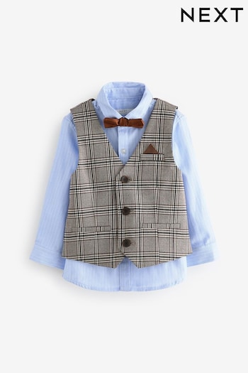 Neutral Check Waistcoat, Shirt & Bow Tie Set (3mths-9yrs) (633739) | £31 - £35