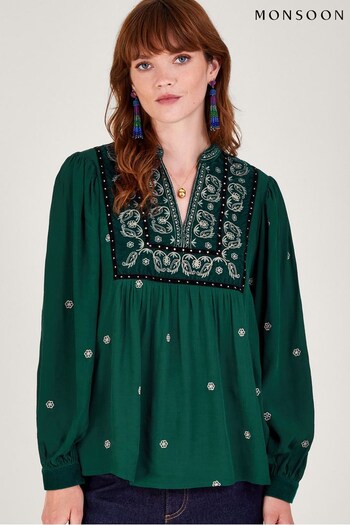 Monsoon Green Posie Paisley Embroidered Blouse (633824) | £65