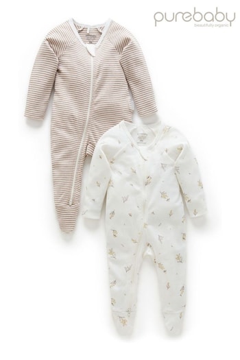 Purebaby Wattle Bee Zip Baby Sleepsuit  2 Pack (633847) | £28