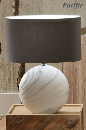 Pacific White Crestola Marble Effect Ceramic Table Lamp (634099) | £53