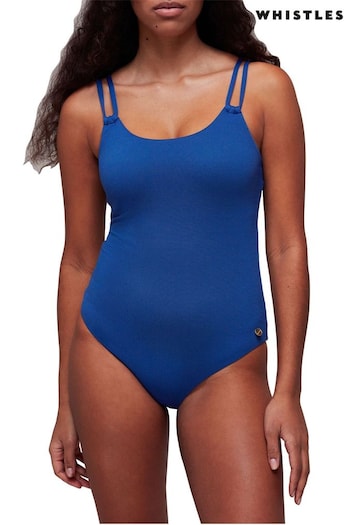 Whistles Blue Double Strap Textured Swimsuit (634327) | £79