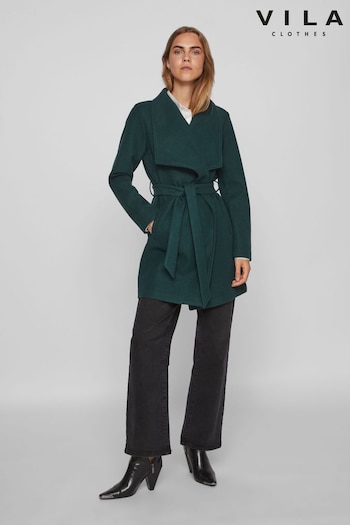 VILA Green Tie Waist Wrap Coat (634443) | £55