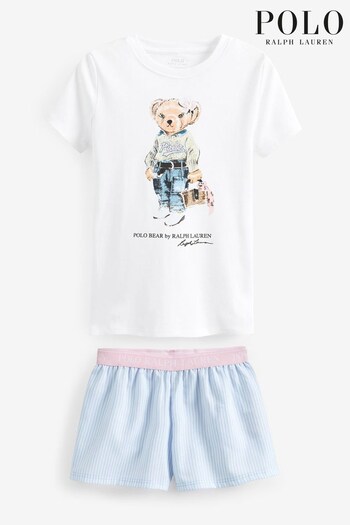 Polo Pique Ralph Lauren Blue Girls Bear Graphic Pyjama Set (634601) | £65