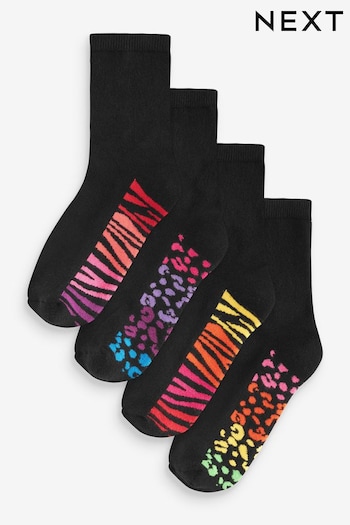 Rainbow Animal Black Cushion Sole Footbed Ankle Socks 4 Pack (634622) | £11