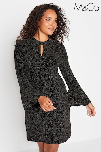 M&Co Black Shimmer Bell Sleeve Dress (634787) | £32
