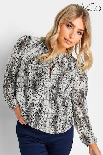 M&Co White/Grey Ruched Neck Blouse (634916) | £25
