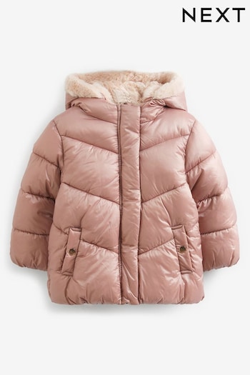 Pink Metallic Faux Fur Hood Padded Coat (3mths-7yrs) (634958) | £25 - £29