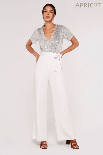Apricot Silver & White Sequinned Wrap Palazzo Jumpsuit (635056) | £59