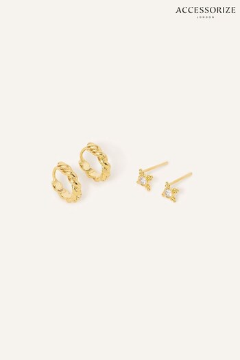 Accessorize 14ct Gold Plated Sparkle Earrings Set of 2 (635091) | £18