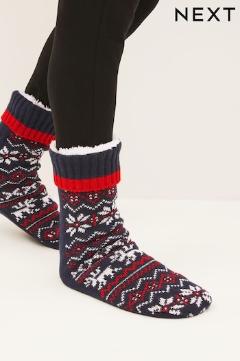Navy Blue Fairisle Pattern Slippers Socks Boots (635187) | £18