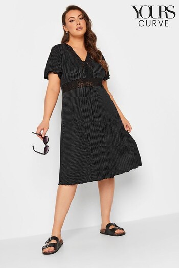 Yours Curve Black V-Neck Lace Detail Dress (635276) | £33
