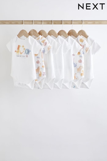White Noahs Ark 7 Pack Short Sleeve Baby Bodysuits (635508) | £20 - £22