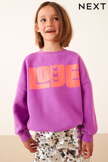 Purple Happy Oversized Slogan Long Sleeve Sweatshirt (3-16yrs) (635813) | £14 - £19